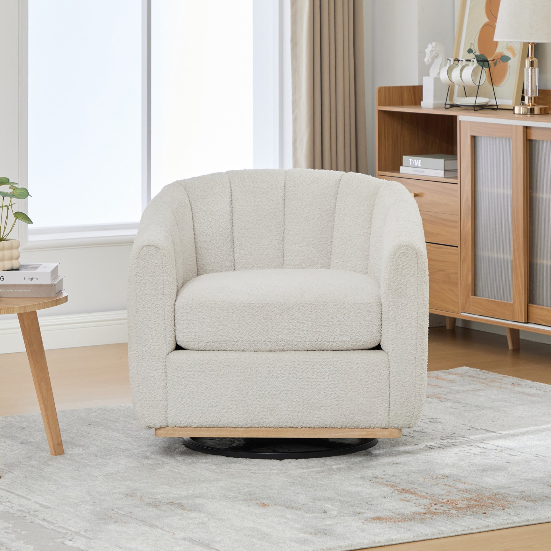 360° Swivel Pumpkin Shape Club Armchair - Ivory - Image 5