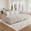 Chenille Sectional Sofa Convertible Pull Out Bed With Storage Ottoman & USB Ports - Beige - Image 3