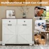 Barn Door Double Tilt Out Trash Cabinet For 20 Gallon Cans With Free Standing Recycling And Laundry Storage - Brown / Antique White - Image 8