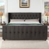 David - King Tufted Wingback Bed - Dark Charcoal Gray - Image 13