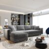 Plush Corduroy 4 Seat Sofa, Modern Comfy Upholstered Sofa Cloud Couch, Deep Seat Couches With Soft Pillows And 3 Ottomans, Convertible Sofa Lounge Chair, For Living Room, Apartment, Office - Gray - Image 7