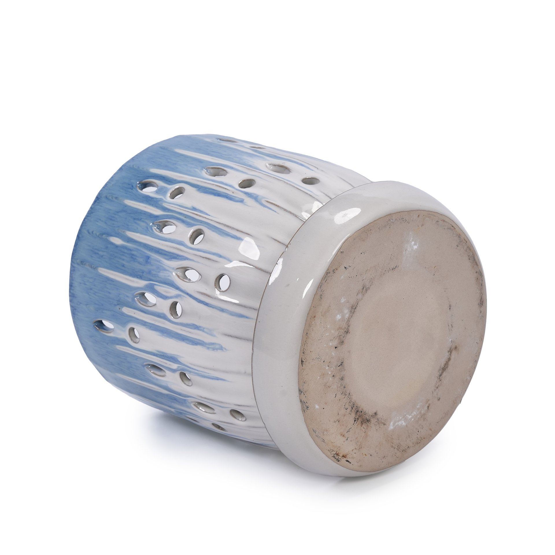 Ceramic Flowerpot With Drainage Hole, 8" Planter For Patio, Garden, Windowsill (Set of 2) - White / Blue - Image 12