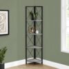 Bookshelf, Bookcase, Etagere, Corner, 4 Tier, Office, Contemporary & Modern - Gray - Image 9