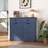 Double Tilt Out Trash Cabinet For 20 Gallon Trash Cans, Barn Door Laundry Sorter Cabinet - Antique Navy Blue - Image 4
