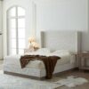 Hosford - Upholstered Wingback Bed Queen With Base Platform, High Headboard - Cream White / Light Gray / Camel Oak - Image 3