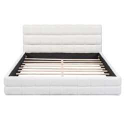 Queen Size Upholstered Platform Bed With Headboard - White