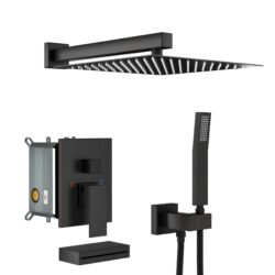 Oil Rubbed Bronze 12" Wall Mounted Square Shower System With Waterfall Tub Spout And Rough In Valve - Oil-Rubbed Bronze