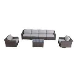 Patio Sofa Set With Cushions And, 6 Piece - Brown