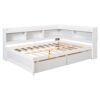 Full Bed With L-Shaped Bookcases, Drawers - White - Image 9