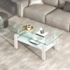 Luxury Modern Tempered Glass Coffee Table With 2 Layers And Solid Frame For Living Room - Transparent - Image 8