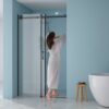 Modern Single Slide Shower Door 8Mm Tempered Glass Stainless Steel Frame - Matte Black - Image 6
