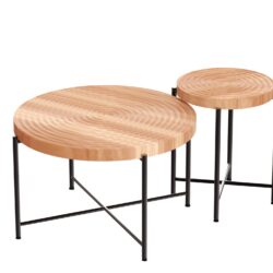 Coffee And End Table Set Waterproof Cover, Distressed Cylindrical Design, Legs Classic Rustic Charm (Set of 2) - Natural Wood / Brown