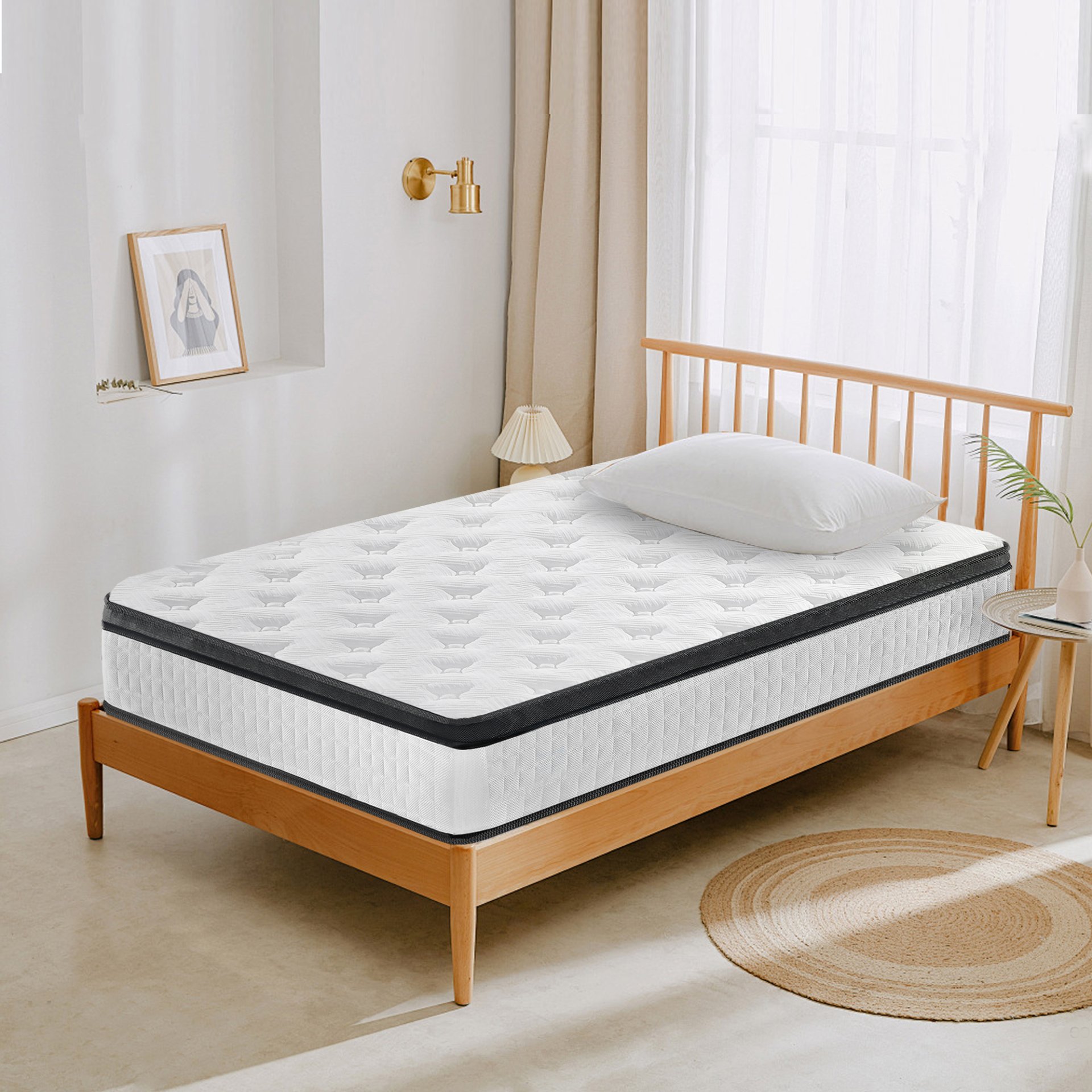 12" Twin Long Hybrid Mattress Individual Pocket Spring Comfortable Memory Foam Breathable Cool Knitted Cover - White / Black - Image 13