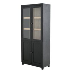 Mid Century Modern Style Tall Display Cabinet With Glass Doors For Collectibles - Black