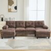 Modern U Shaped Sectional Sofa With Dual Chaise Lounges Storage Pockets And Armrest Pillows - Brown - Image 5