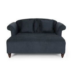 Upholstered Chaise Lounge & Scroll Arms, Turned Legs And 2 Pillows - Charcoal