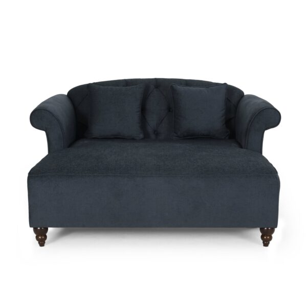 Upholstered Chaise Lounge & Scroll Arms, Turned Legs And 2 Pillows - Charcoal