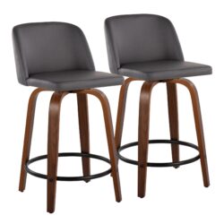 Toriano - Contemporary Fixed Height Counter Stool With Swivel & Round Footrest (Set of 2) - Walnut / Gray