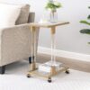 Side Table, Acrylic Sofa Table, Glass Top C Shape Square Table With Metal Base For Living Room, Bedroom, Balcony Home And Office - Image 3