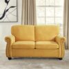 Soft Loveseat, Upholstered 2 Seater Couch, Loose Back Cushions And Turned Legs - Mustard Yellow - Image 5