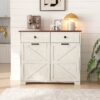 Barn Door Double Tilt Out Trash Cabinet For 20 Gallon Cans With Free Standing Recycling And Laundry Storage - Brown / Antique White - Image 5