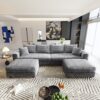 Plush Corduroy 4 Seat Sofa, Modern Comfy Upholstered Sofa Cloud Couch, Deep Seat Couches With Soft Pillows And 2 Ottomans, Convertible Sofa Lounge Chair, For Living Room, Apartment, Office - Gray - Image 8
