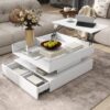 Lift Top Coffee Table With 2 Drawers, Hidden Space And LED Lights For Living Room - White - Image 3