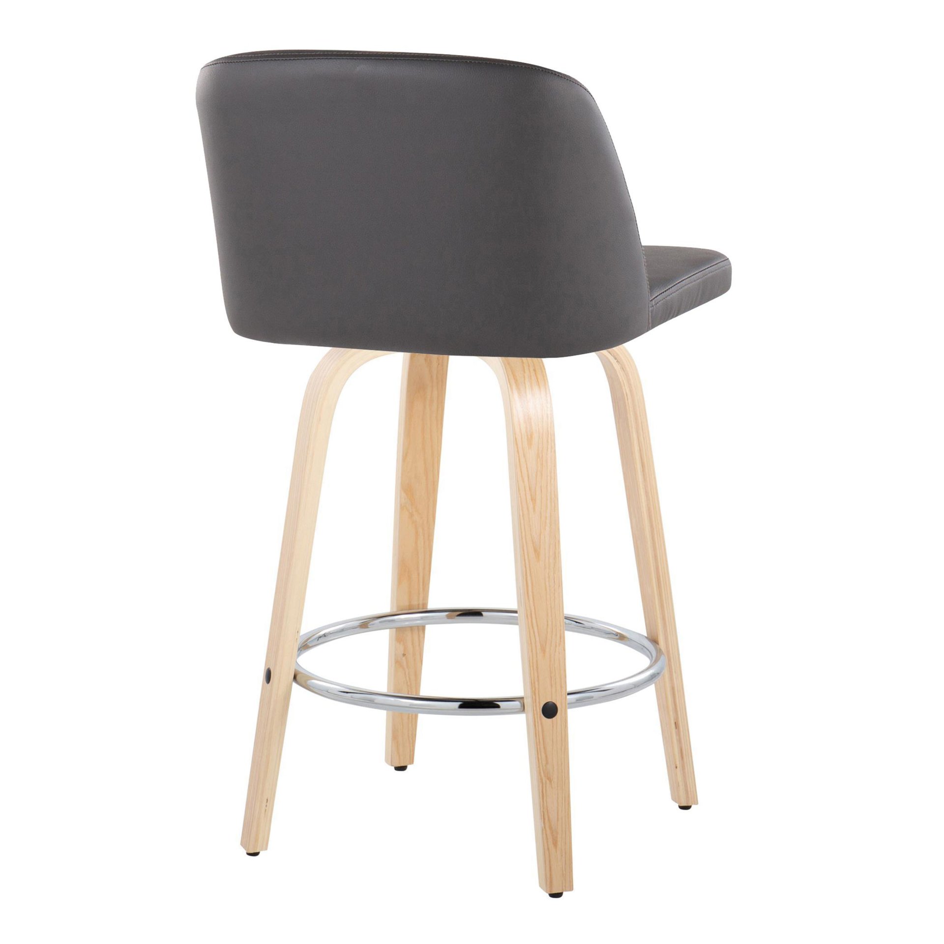 Toriano - Contemporary, Fixed Height Counter Stool With Swivel With Round Footrest (Set of 2) - Natural / Gray - Image 4