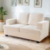 Modern Loveseat, Comfortable 2 Seater Couch With Deep Seating, Loose Back Cushions, Wide Arms - Ivory - Image 7