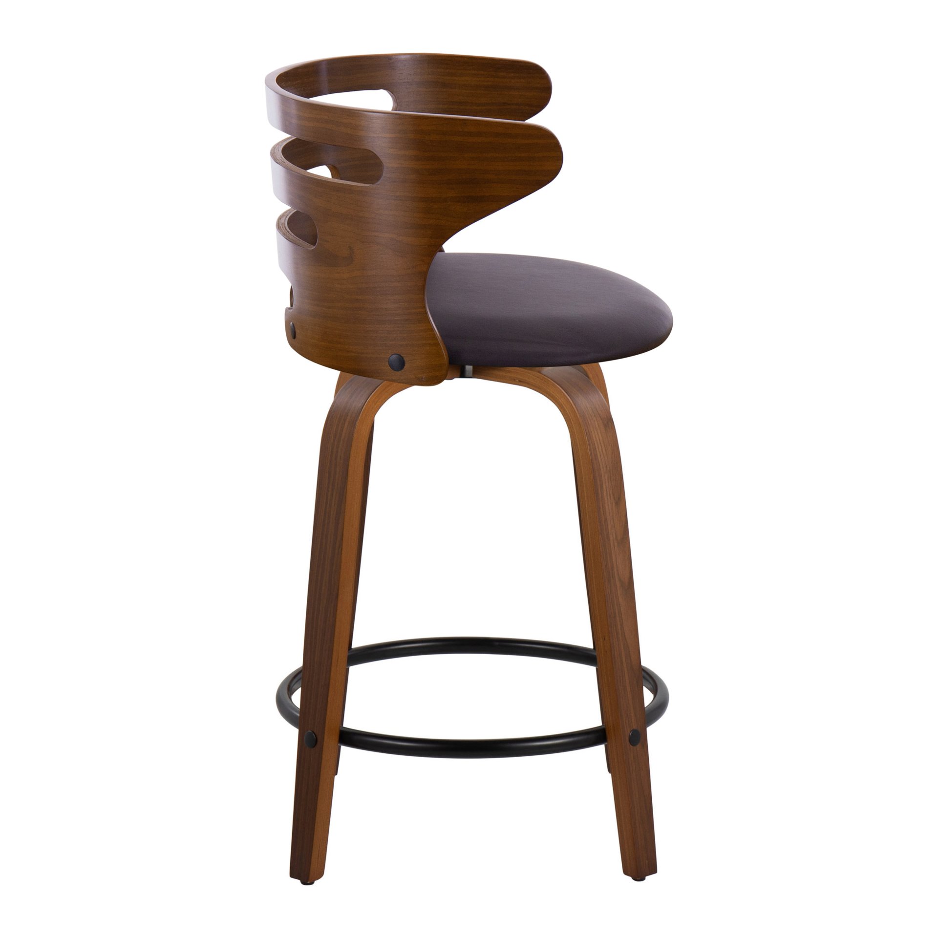 Cosini - Mid-Century Modern Fixed Height Counter Stool With Swivel With Round Footrest (Set of 2) - Walnut / Brown - Image 3