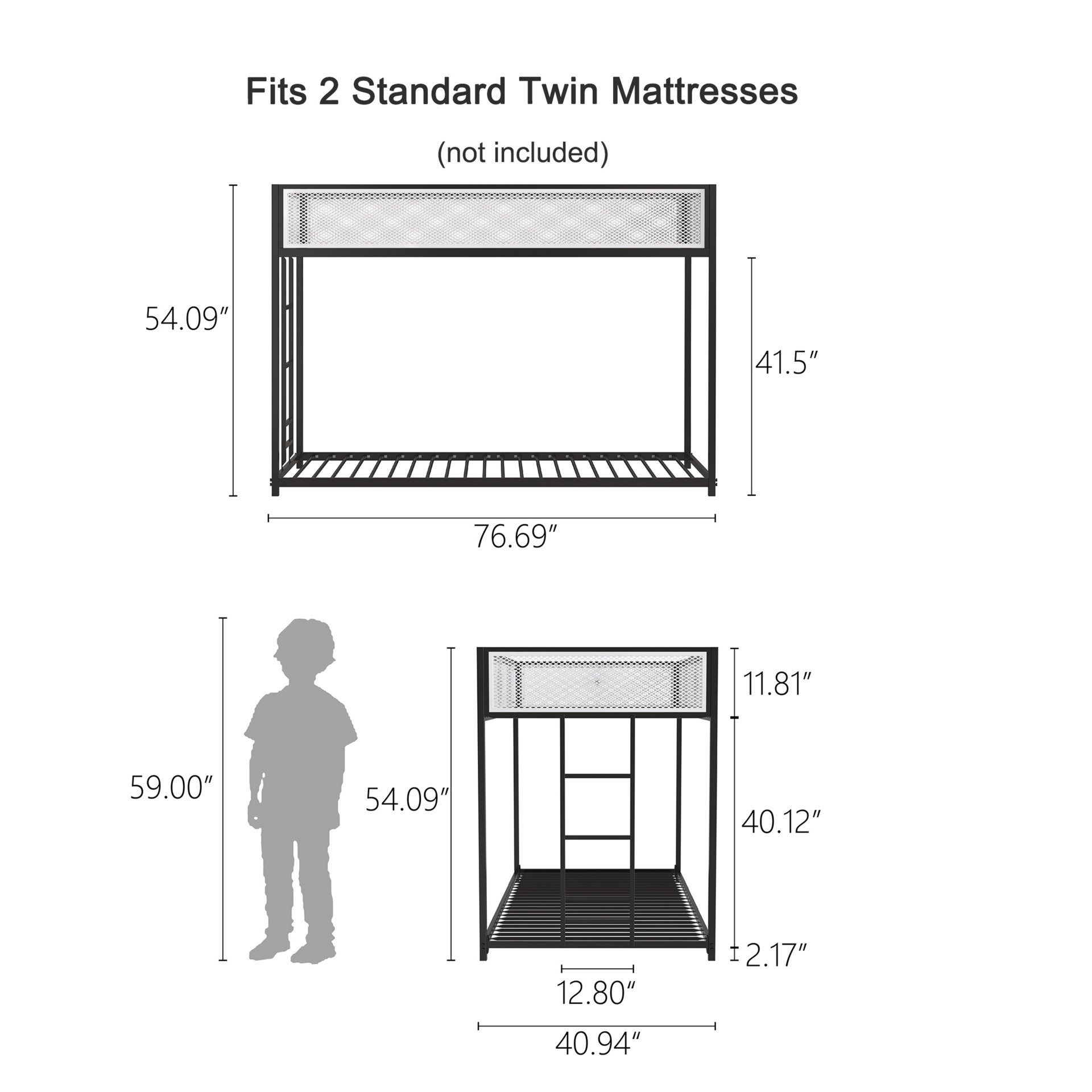 Adam - Twin Over Twin Bunk Guard Rail - Black With White Mesh - Image 3