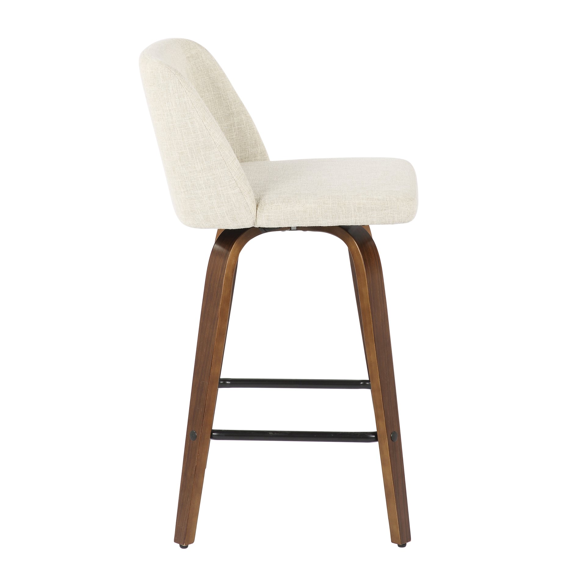 Toriano - Mid-Century Modern Counter Stool, Square Footrest (Set of 2) - Walnut / Cream - Image 3