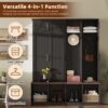 Farmhouse Hall Tree With 4 Hidden Hanging Hooks, Versatile Seating Bench With 8 Doors, Entryway Shoe Cabinet With Open Compartments For Living Room - Black - Image 5