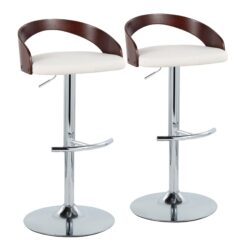Grotto - Contemporary Adjustable Barstool With Swivel With Rounded T Footrest (Set of 2) - Chrome / Cherry / White