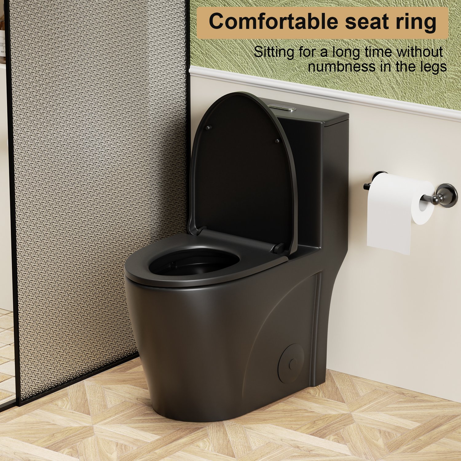 1 Piece Toilet With Tornado Flush, Dual Flush, And ADA Height Comfort Chair - Matte Black - Image 9