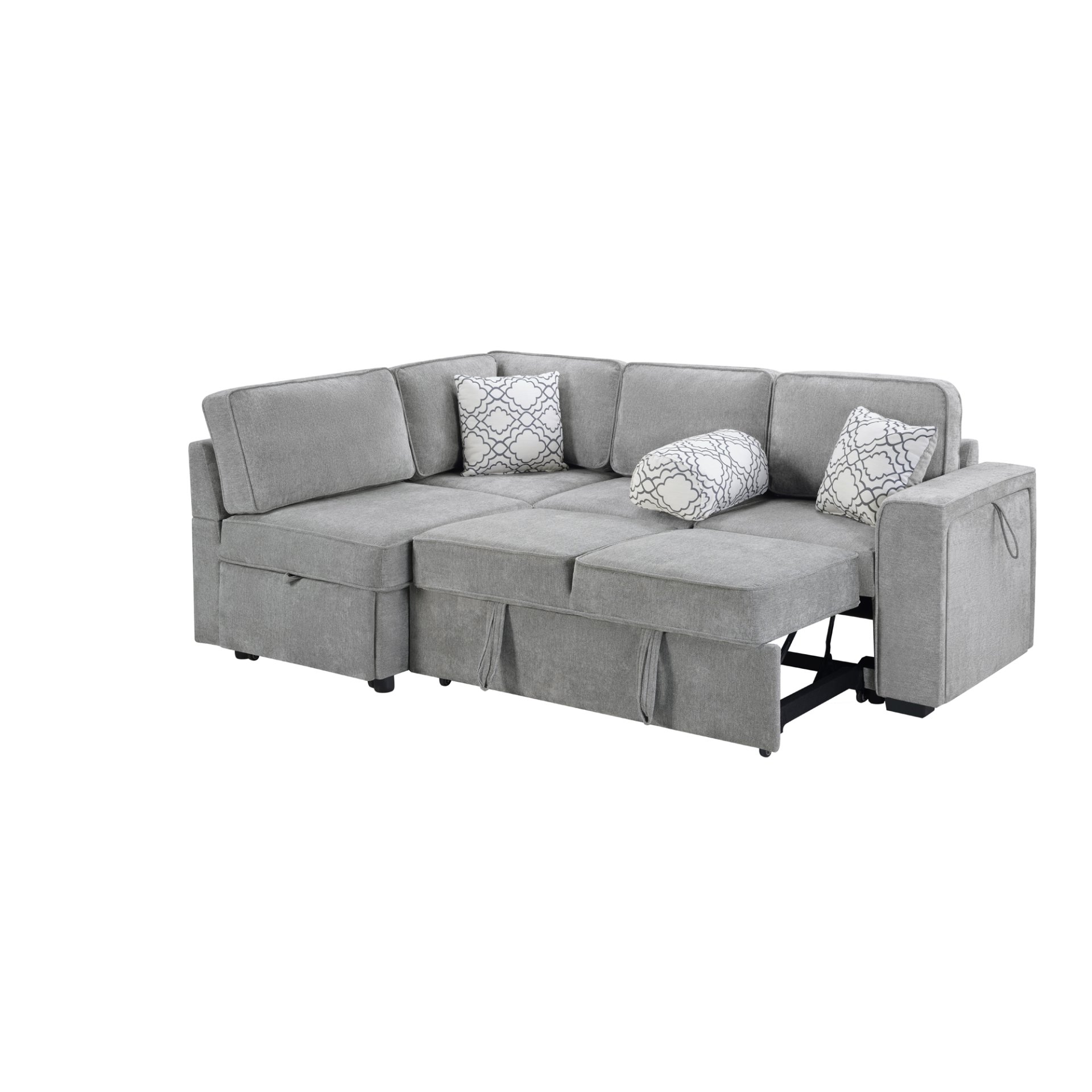 Convertible Sectional Sofa Bed Shaped Sofa With Dual Pull Out Sleepers, Flip Top Table, USB Ports, Cup Holder & Storage - Light Gray - Image 7