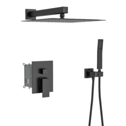 10" Square Dual Shower Head System Wall Mounted With Rough In Valve Modern Bathroom Fixture - Matte Black