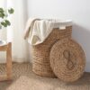 Ludmilla - Round Tall Water Hyacinth Woven Wicker Laundry Hamper With Lid For Clothes Canvas Toys And Book Storage With Removable Liner - Natural / Light Brown - Image 5