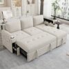 Convertible L Shaped Sofa Couch With Storage, Cup Holders, USB Ports - Beige - Image 11