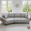 Upholstered 3 Seater Sofa With Curved Design And 2 Printed Pillows Chenille - Gray - Image 2