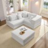 Oversized Upholstered Sectional Sofa Couch Set, Modular L Shaped Floor Sofa Set With 6 Pillows For Living Rooms - White - Image 7