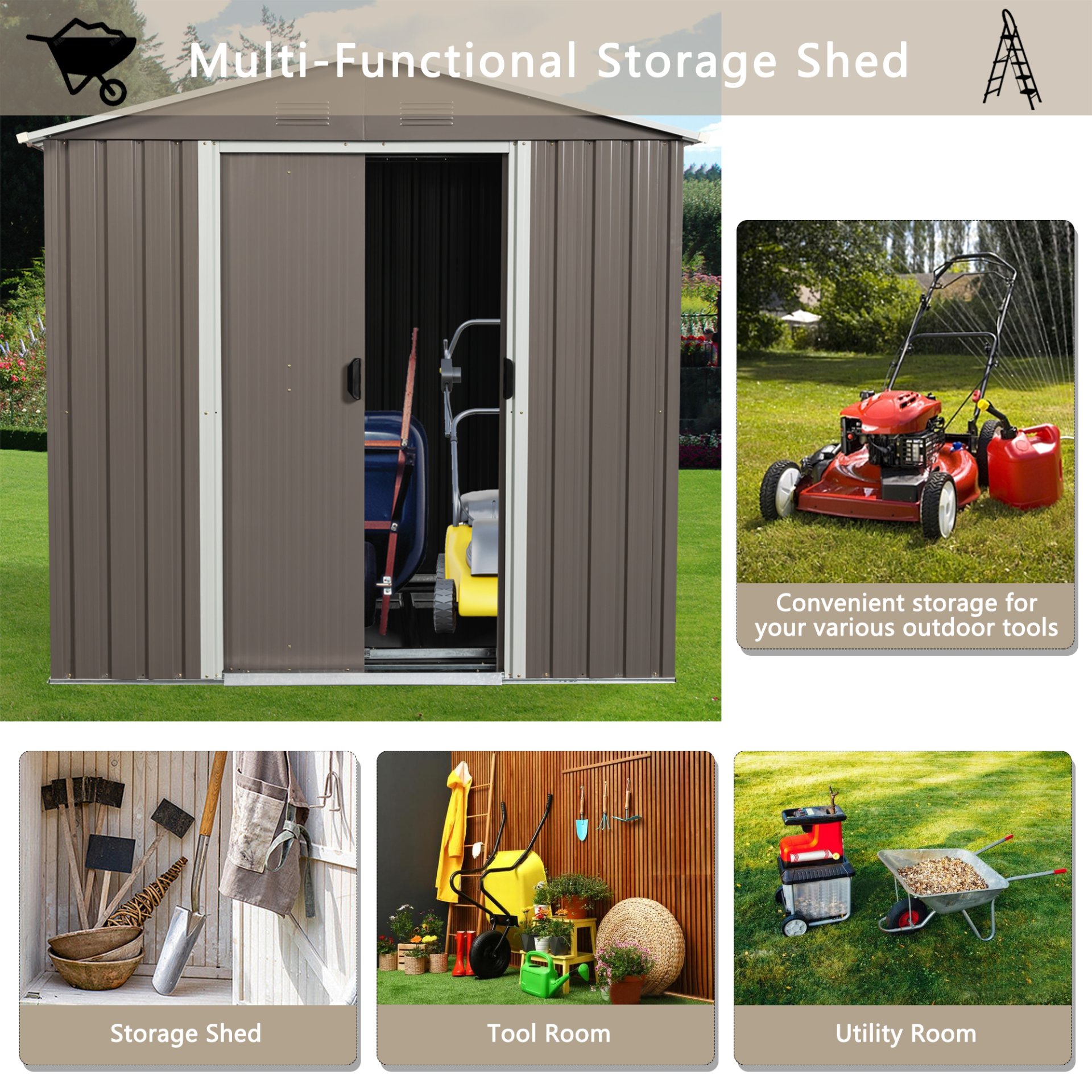 6Ft x 5Ft Outdoor Metal Storage Shed - Gray - Image 5