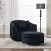 Oversized Swivel Barrel Accent Chair And Ottoman Set With Storage - Black - Image 3
