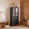 Vintage Display Cabinet With Double Glass Doors, Traditional Style For Collectibles, Ash Wood Veneer, 73.25" Tall - Black / Natural - Image 2