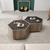 Hexagonal Rural Style Garden Retro Living Room Coffee Table With 2 Drawers - Light Oak - Image 5