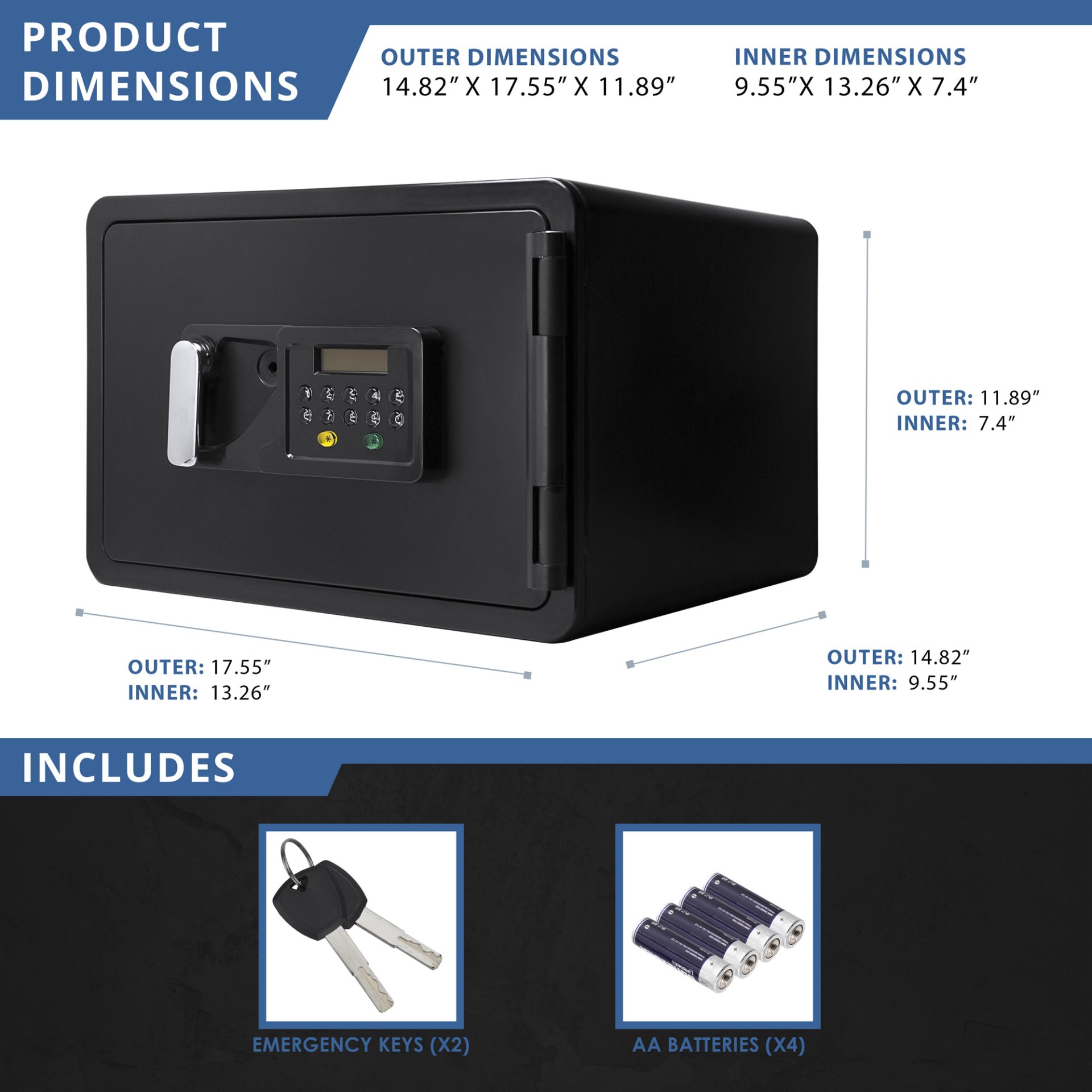 0.54 Cubic Ft Keypad Fireproof Security Safe - Black - Image 3