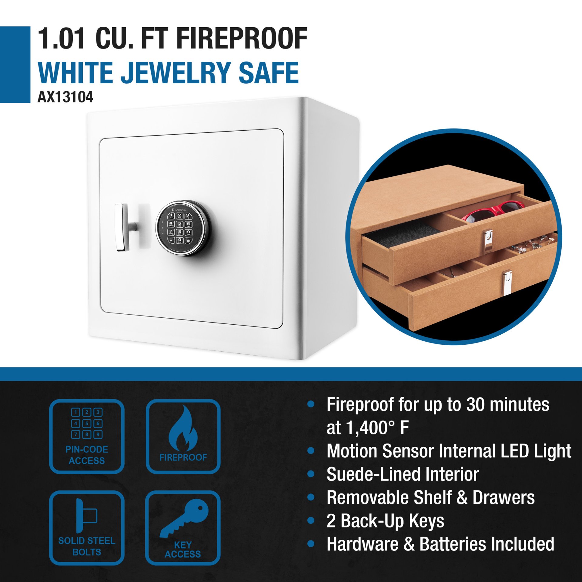 1.01 Cubic Ft Jewelry Safe - White - Image 14