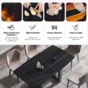 63" Modern Artificial Stone Black Curved Black Metal Leg Dining Table, 6 People - Black - Image 12
