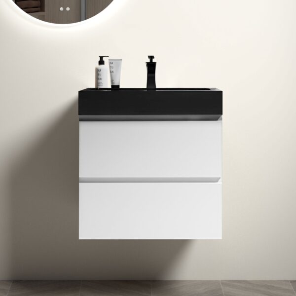 Alice - 24" Bathroom Vanity With Sink, Large Storage Wall Mounted Floating Bathroom Vanity For Modern Bathroom, One-Piece Black Sink Basin Without Drain And Faucet - White / Black