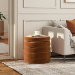 Fuji - Oversized Round Storage Ottoman - Burnt Orange
